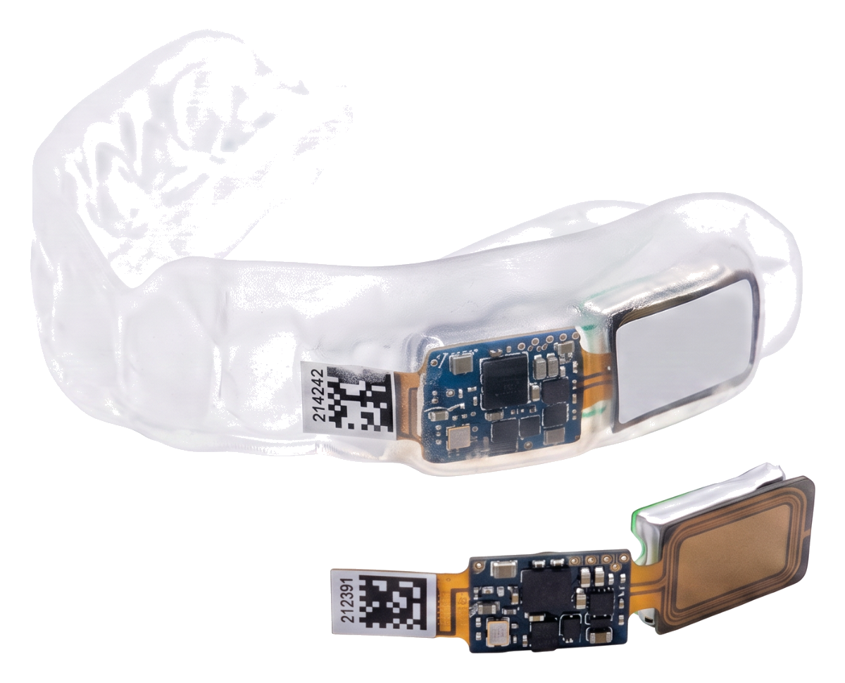 Prevent instrumented mouthguard shown with its sensor module