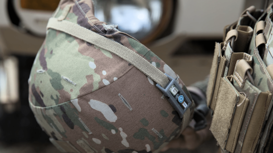 Prevent Combo Sensor mounted on a military helmet